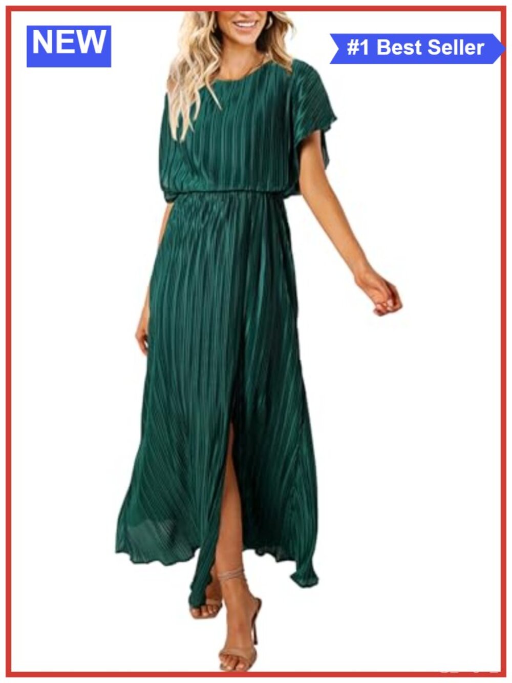 Formal Maxi Dress Short Sleeve Slit Wedding Guest Cocktail Gown
